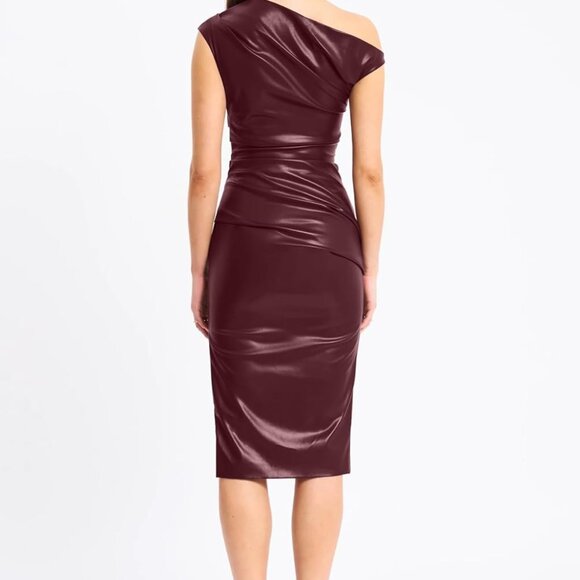 Women's Faux Leather One Shoulder Bodycon Midi Dress Party Club - Picture 5 of 6